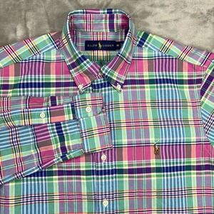 RALPH LAUREN Classic Fit Shirt Button Down Mens Medium 100% Cotton Pastels Plaid